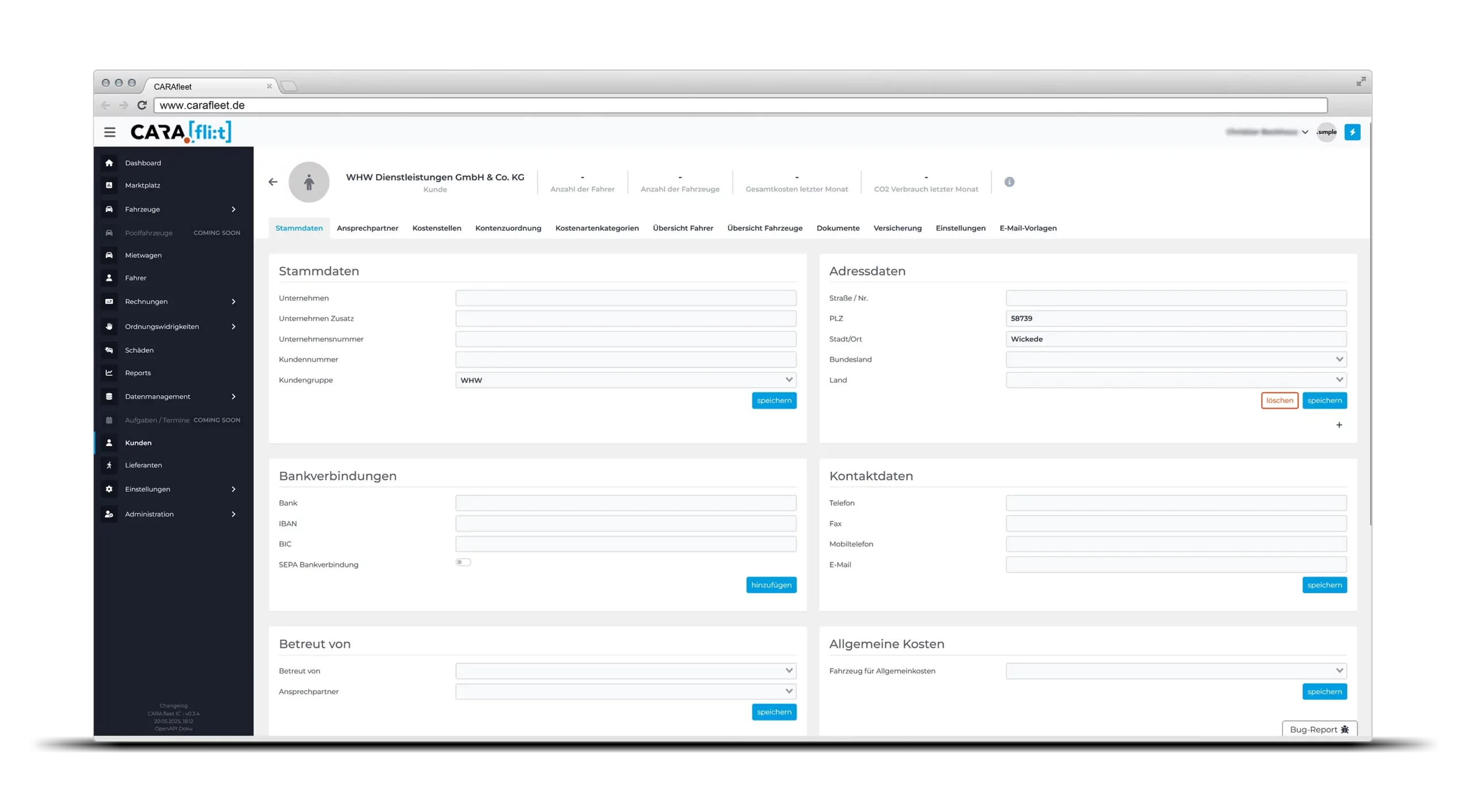 Dashboard - Kundenverwaltung