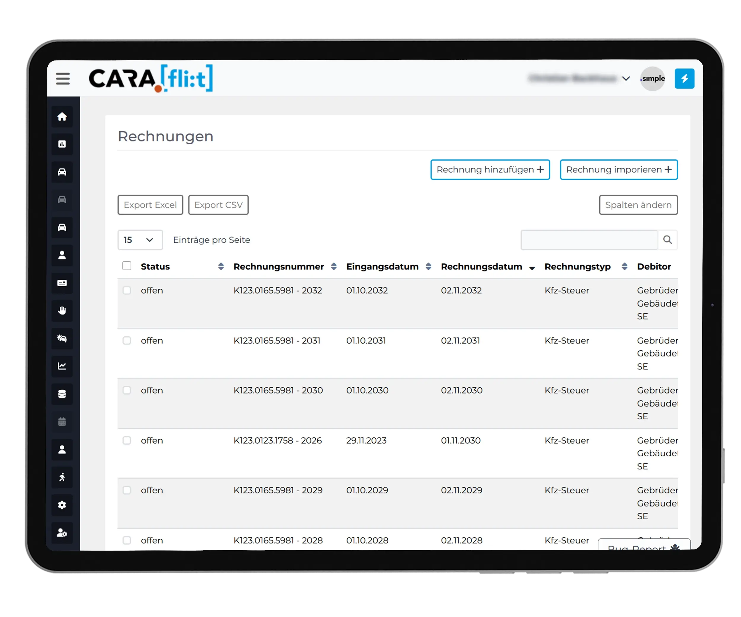 Dashboard - Rechnungsmanagement